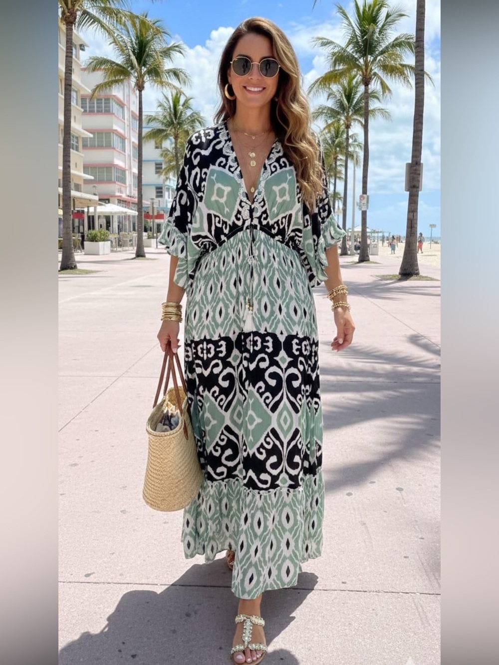 ShopEvelynne Mint Green & Black Boho Maxi Dress